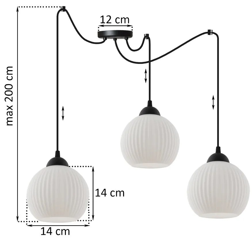 Závesné svietidlo Riffle Round Spider, 3x biele sklenené tienidlo, b
