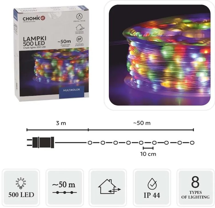 Svetelná reťaz - svetelný had 500 LED micro 50m Viacfarebná