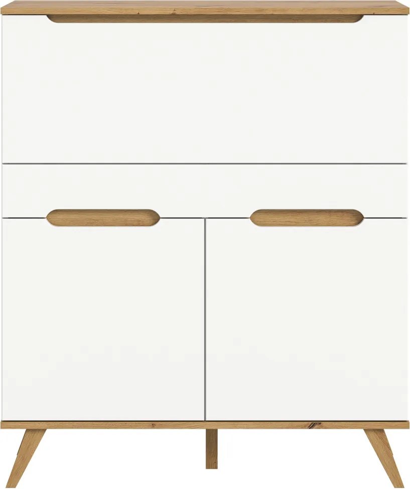 Sekretár s výklopným stolíkom Scandi, biela/dub nox