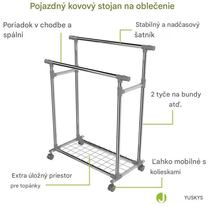 InternetovaZahrada Kovový stojan na oblečenie s kolieskami