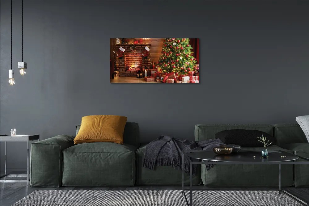 Obraz na plátne Krbové darčeky vianočné stromčeky 140x70 cm