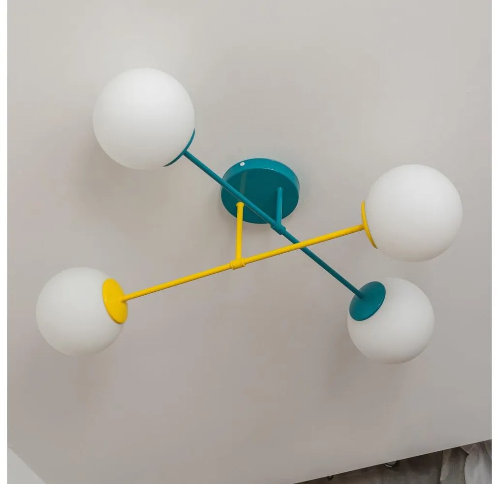 Prisadený luster MOON 4xE27/15W/230V tyrkysový/žltý