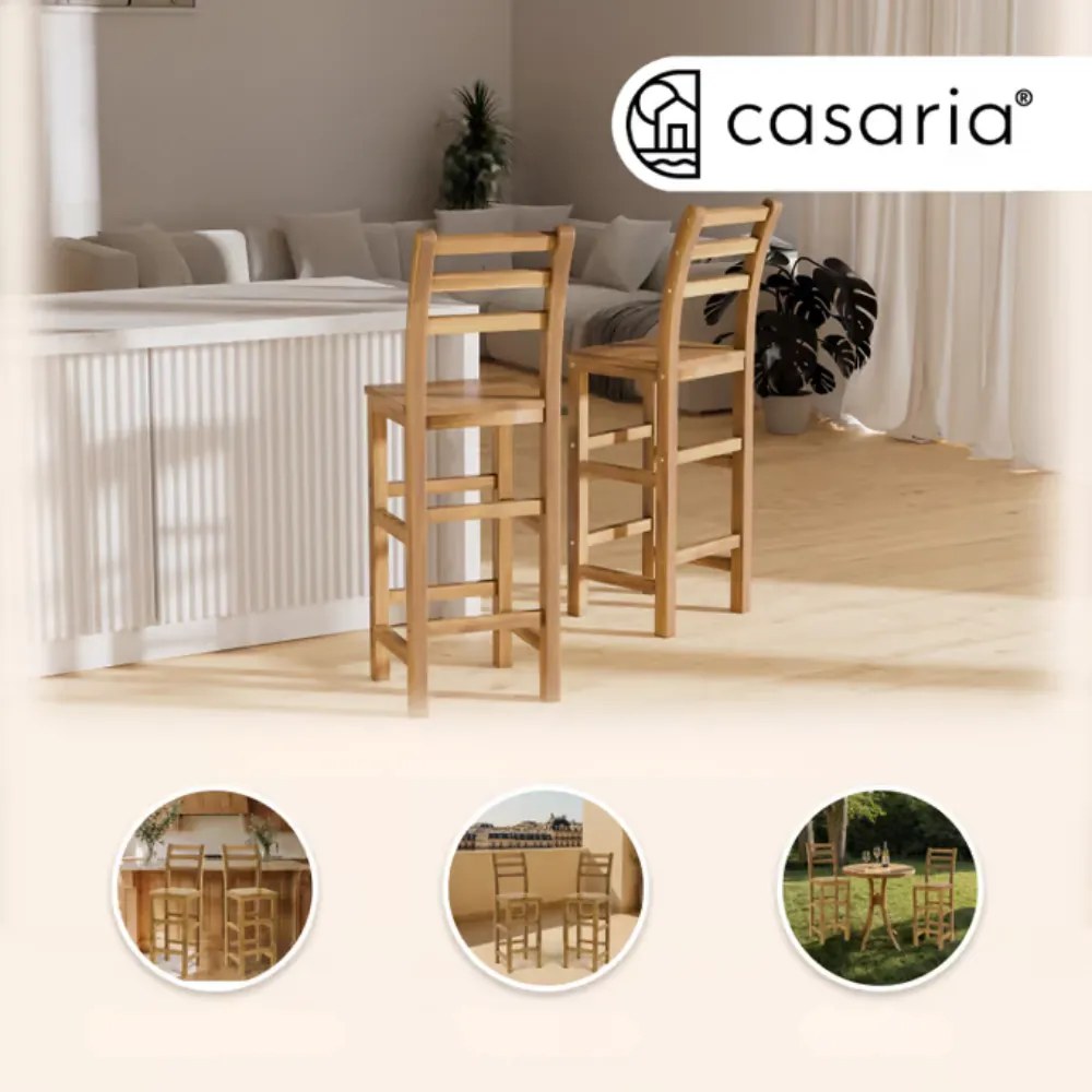 Barové stoličky OSLO s operadlami, 2ks, 40x36x110cm, prírodná hnedá Casaria