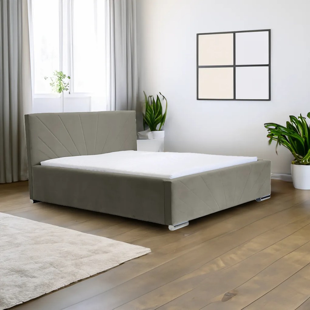 Čalúnená posteľ s úložným priestorom a matracom LEKS Svetlo hnedá 140 x 200 cm