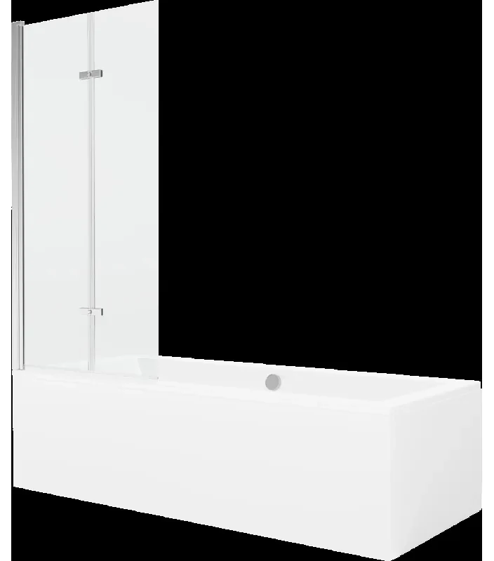 Mexen Cube obdĺžniková vaňa 170 x 80 cm s obkladom a 2-krídlovou zástenou 80 cm, Transparentné, Chrómová - 550517080X9208020100