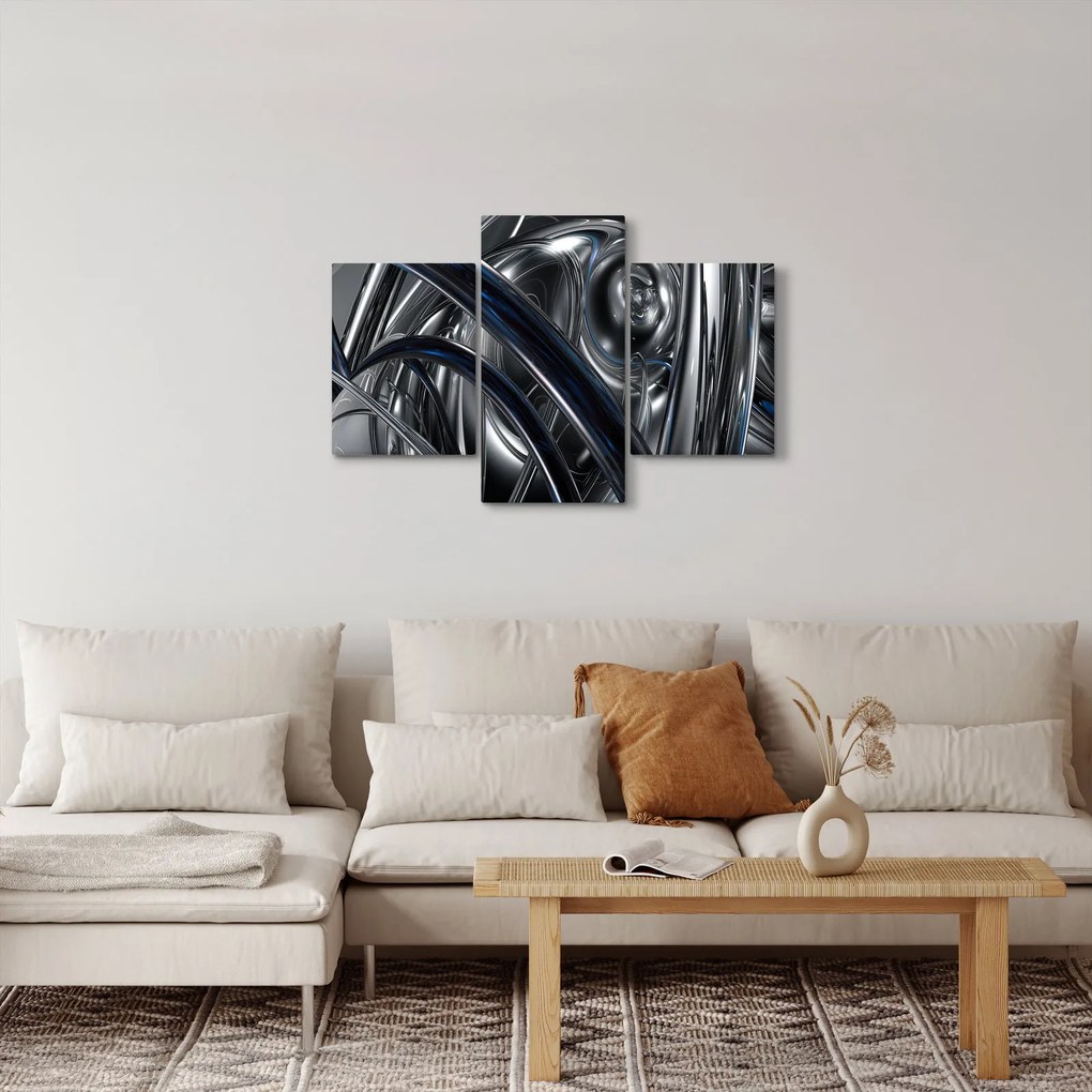 Obraz sivej abstrakcie s modrou (90x60 cm)