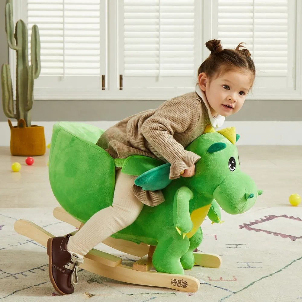 Hojdací dráčik DINO s bezpečnostným pásom, zelená Spielwerk