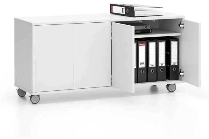 Pojazdná skrinka na kolieskach s dverami LAYERS, dlhá, 1200 x 400 x 575 mm, biela