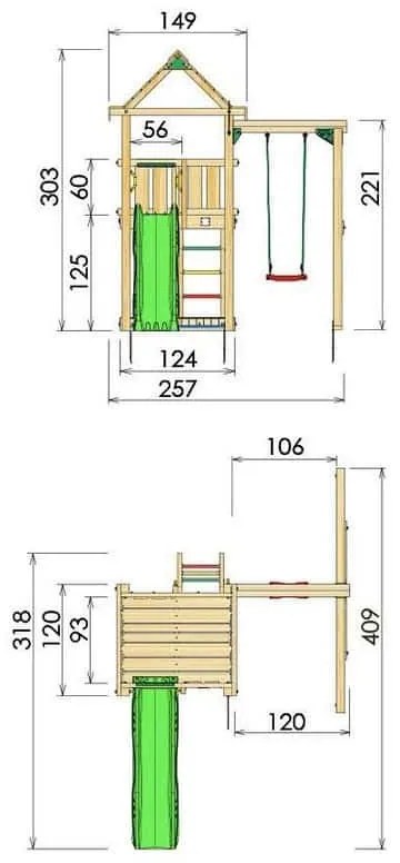 Ihrisko Jungle House so šmykľavkou a modulom 1-Swing Frame 2.0