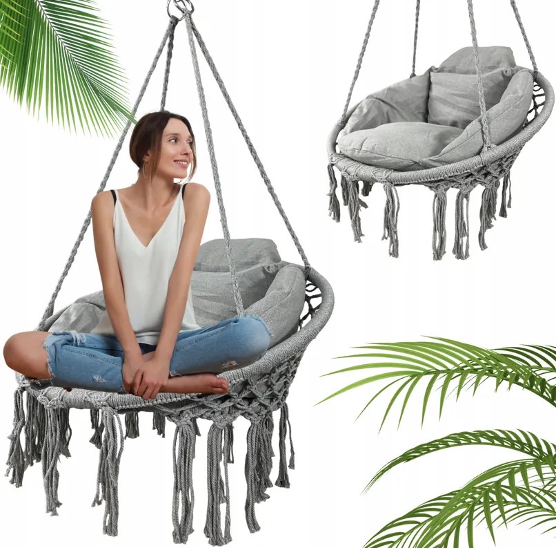 Závesné kreslo s vankúšom - bocianie hniezdo 80 cm béžová
