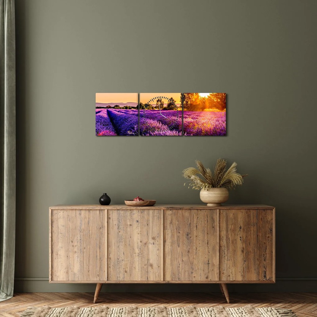 Obraz levanduľového poľa (s hodinami) (90x30 cm)