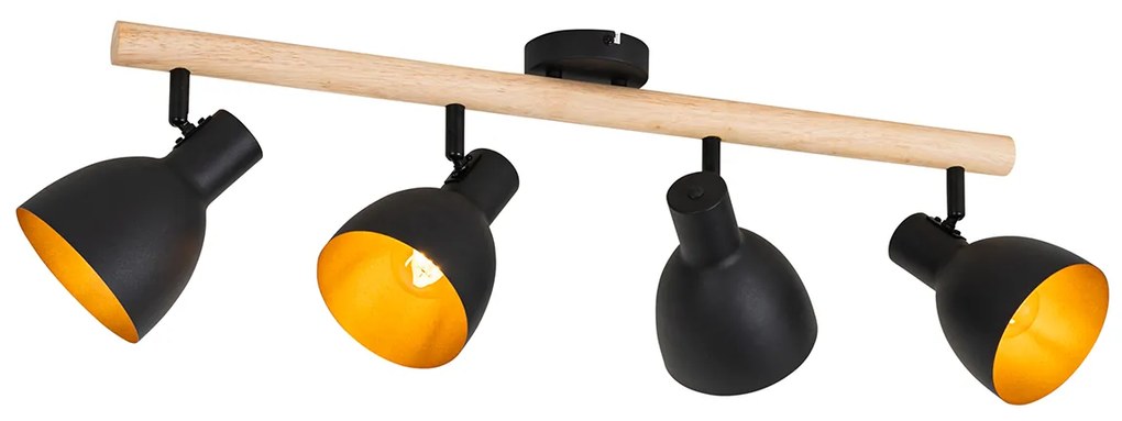 Rustikálne bodové svetlo čierne s drevom 4-svetlo - Flint