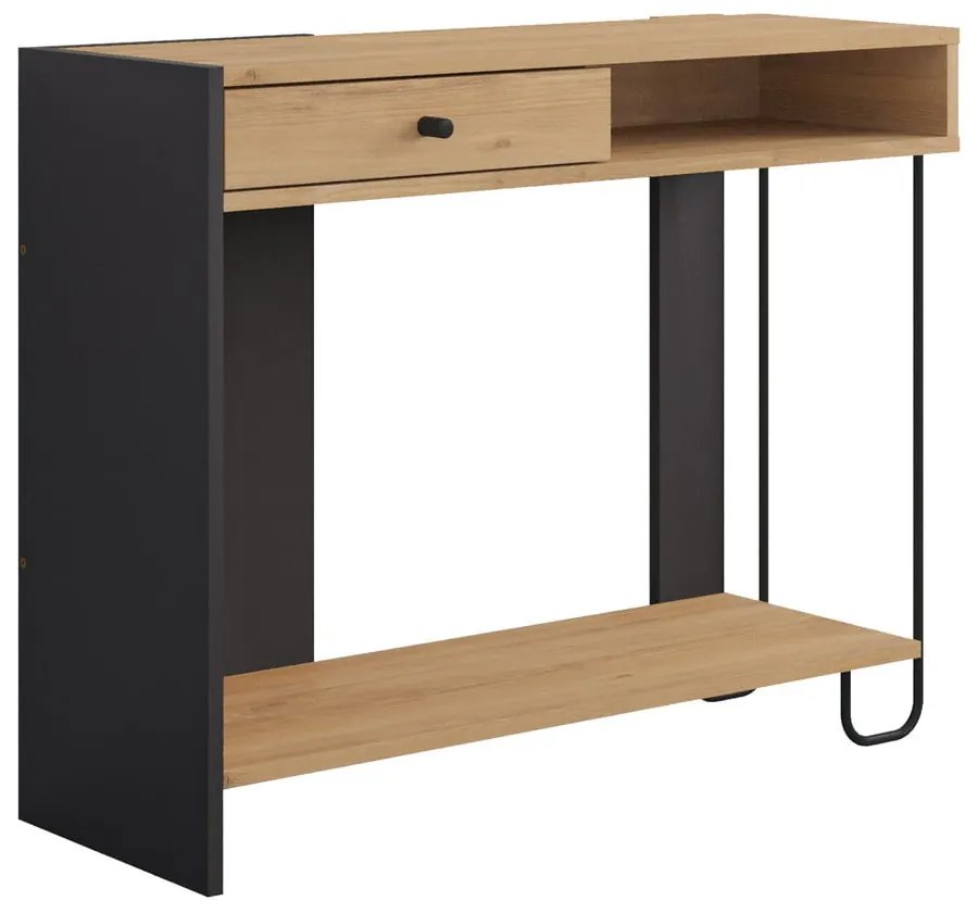 Konzolový stolík s doskou v dubovom dekore v čierno-prírodnej farbe 35x100 cm Saturne – Marckeric