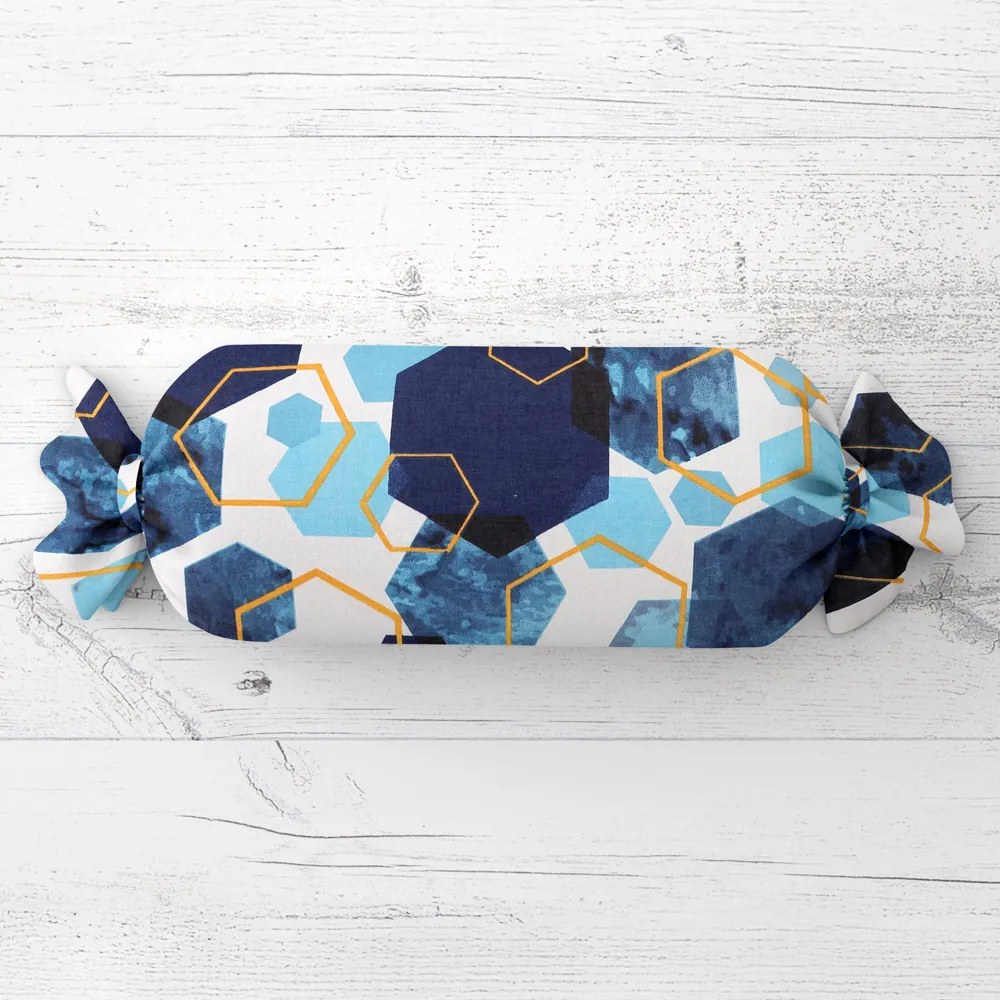 Biante Vankúš valec bonbon Sandra SA-574 Modré hexagóny na bielom 15x40 cm