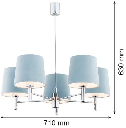 Argon 2076 - Luster na tyči BOLZANO 5xE27/15W/230V modrá