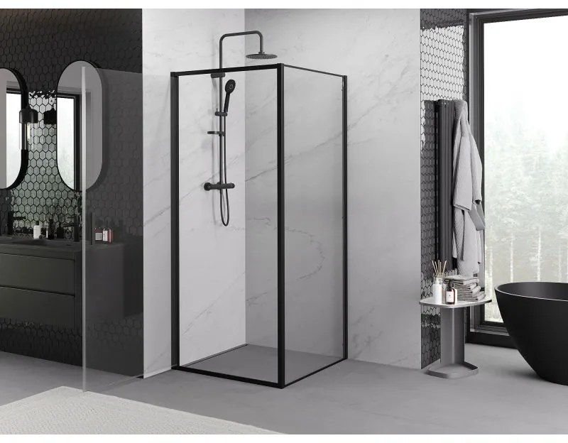Mexen Exo, sprchovací kút s krídlovými dverami 80 x 80 cm, 6mm číre sklo, čierny profil, 817-080-080-70-00