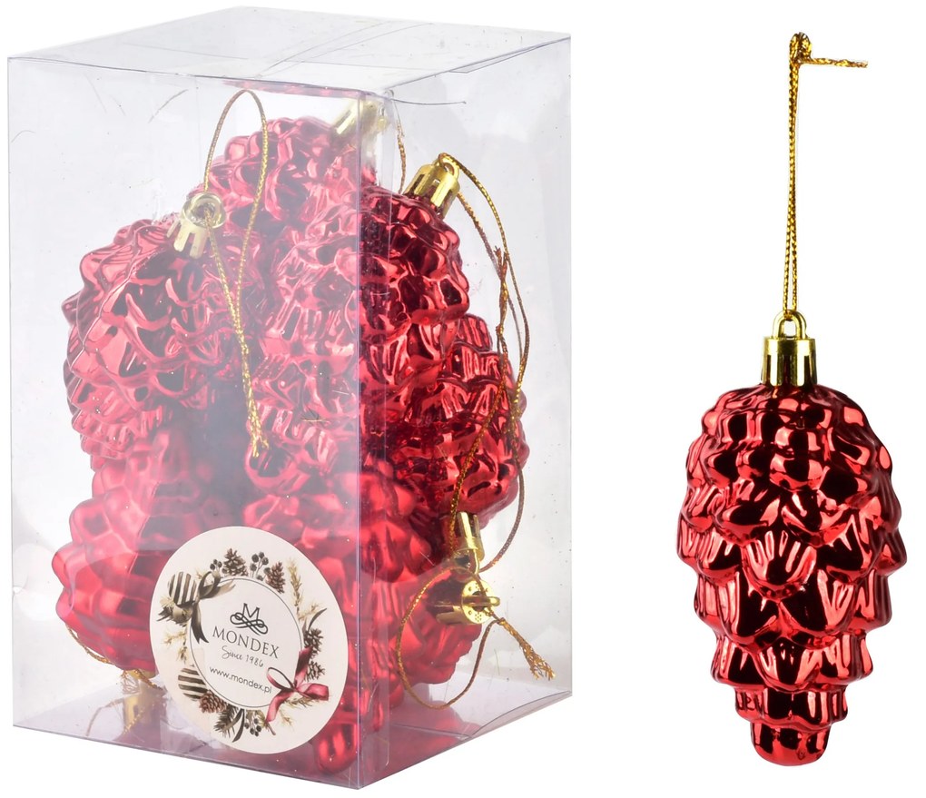 Vánoční sada 8 ks závěsných šišek SANTA LILA 8 cm červená