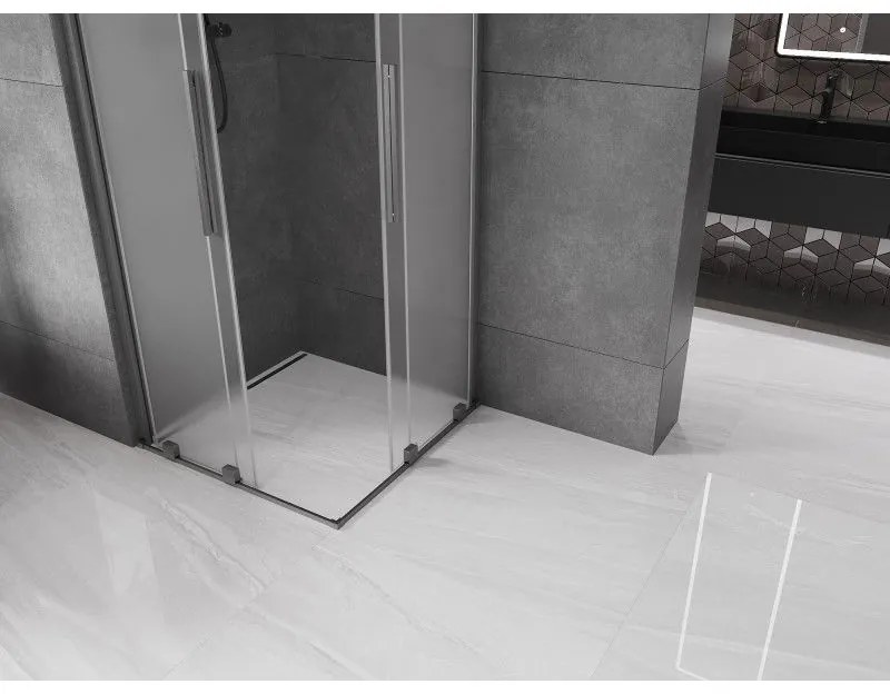 Mexen Velar Duo, sprchový kút s posuvnými dverami 90 x 90 cm, 8mm sklo námraza, grafit brúsený, 871-090-090-32-66