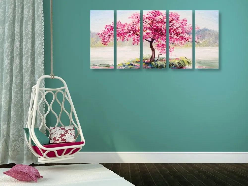 5-dielny obraz orientálna čerešňa v ružovom prevedení - 200x100