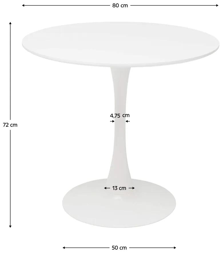 Kondela Jedálenský stôl, okrúhly, biela matná, priemer 80 cm, REVENTON