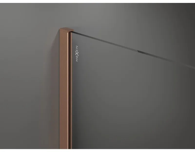 Mexen Kioto+, sprchová zástena Walk-In s poličkou a vešiakom 80 x 200 cm, 8mm šedé sklo, medený matný profil, 800-080-121-65-40