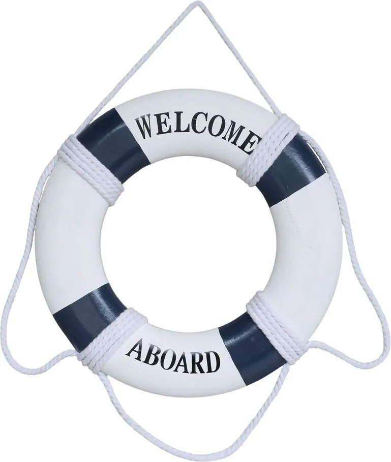 Bielo-modrá dekorácia záchranný kruh Welcome Aboard - Ø 27*2,5 cm