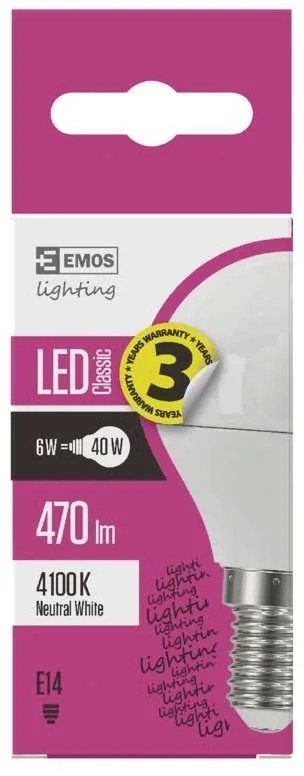 Emos LED žiarovka Classic Mini Globe 6W E14 neutrálna biela ZQ1221