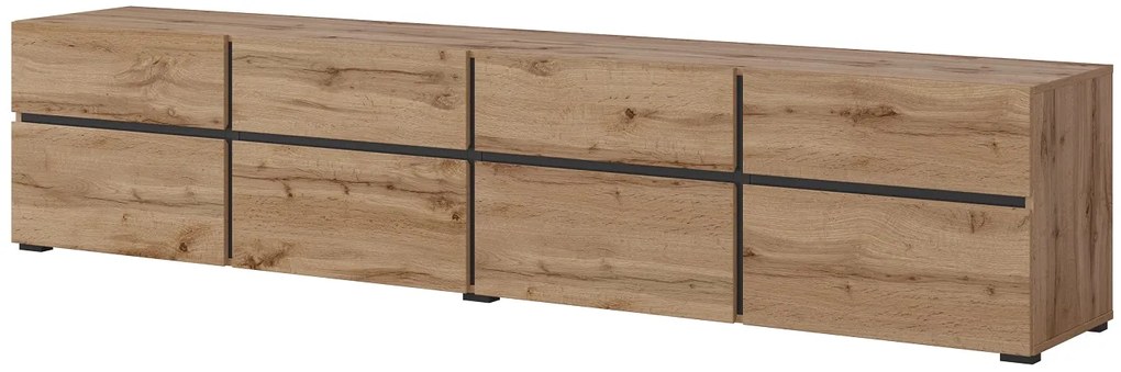 Moderný TV stolík Cross 225 cm - dub wotan / čierna