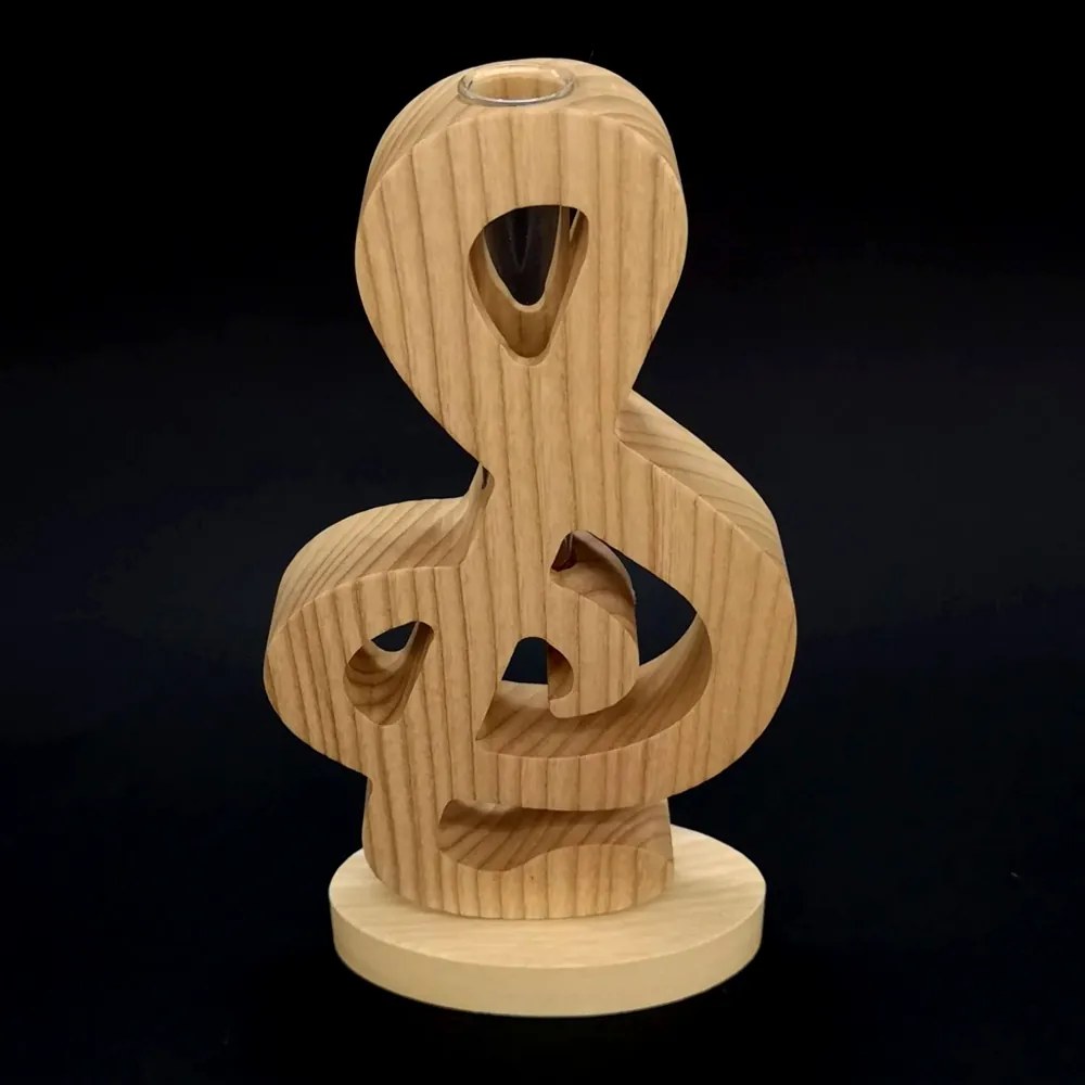 AMADEA Drevená váza v tvare husľového kľúča, masívne drevo, výška 24 cm