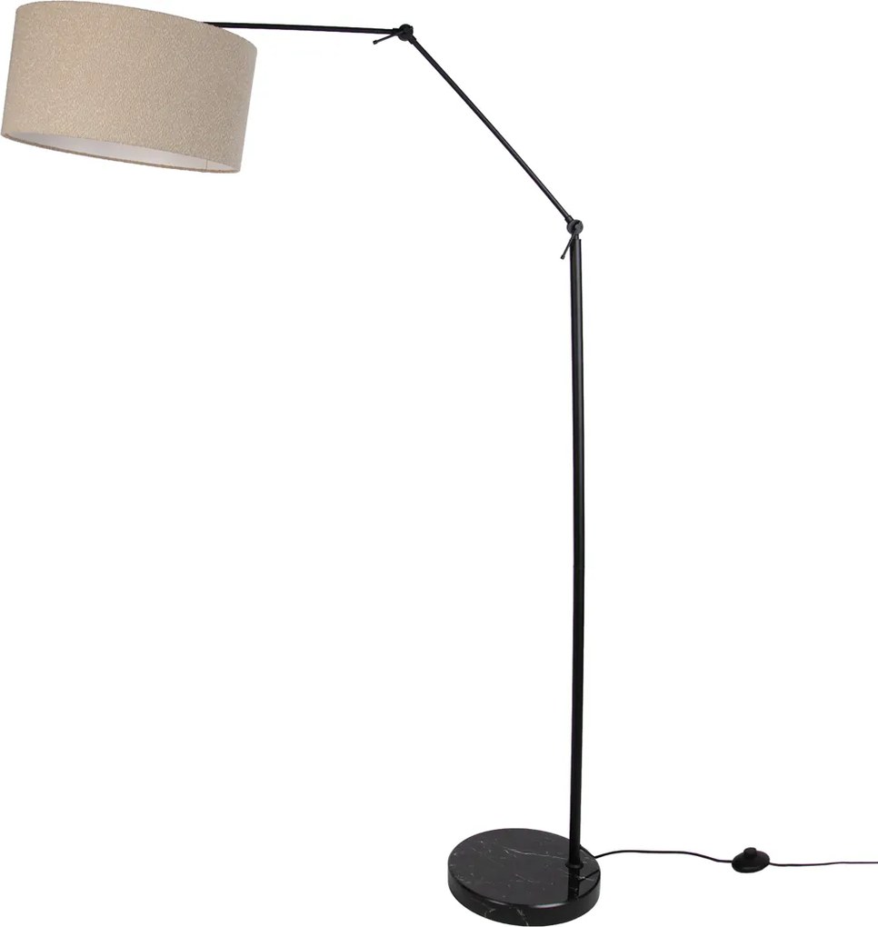 Nastaviteľná čierna stojaca lampa s béžovým tienidlom z teddy látky 50 cm - Editor