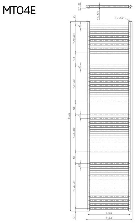 Mereo, Vykurovací rebrík rovný 600x1330 mm, biely, elektrický, MER-MT12E