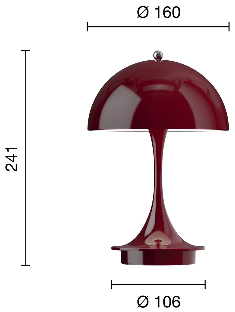 Louis Poulsen Prenosná lampa Panthella 160 V3 Opaque Burgundy