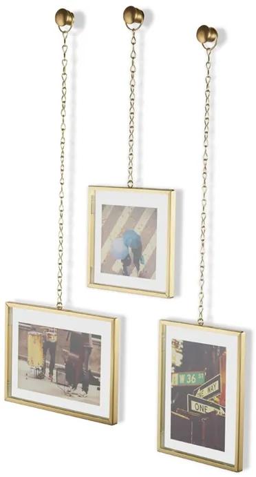 Fotorámiky na stenu FOTOCHAIN SET/3ks matná zlatá, Umbra, Kov, 10,2x10,2cm, 10,2x15,3cm, 10,2x15,2cm, Matná zlatá