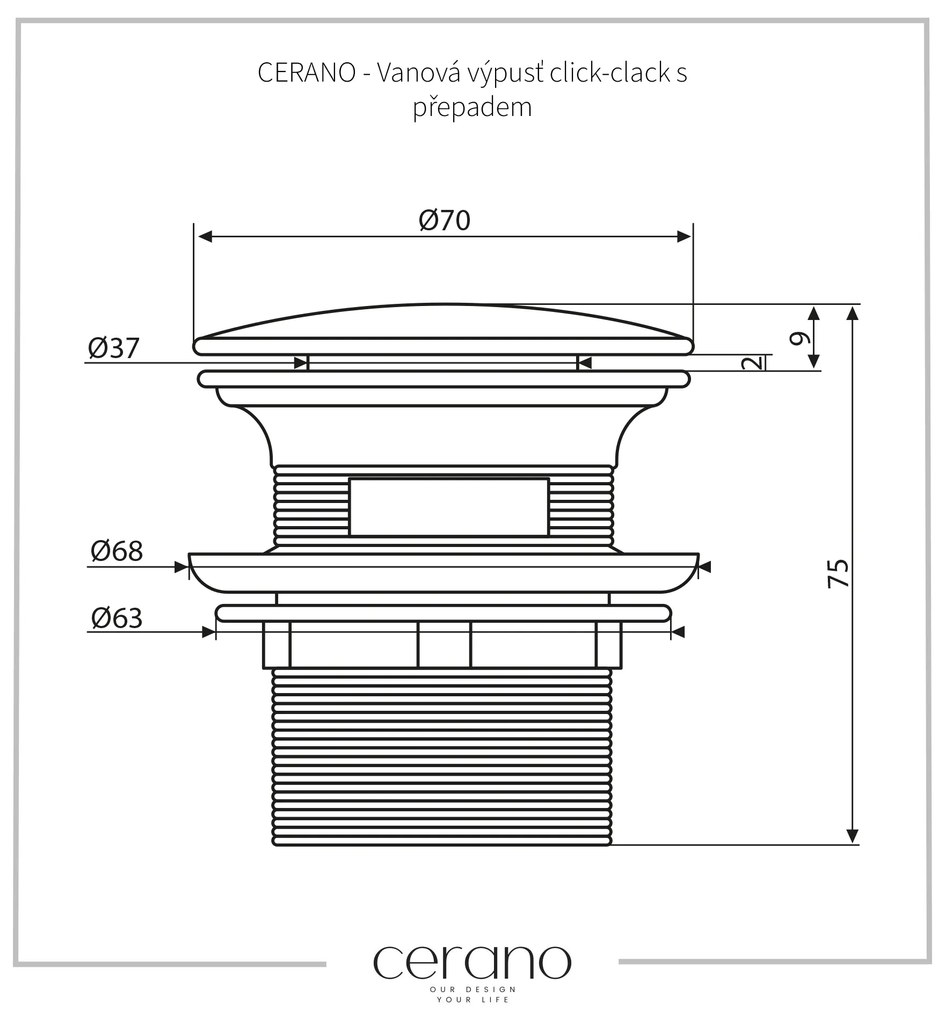 CERANO CERANO, vaňový výpust click-clack s prepadom, čierna matná, CER-CER-429148