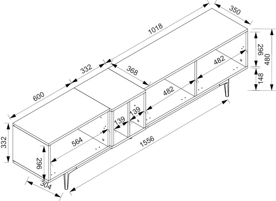 Široká TV skrinka Nola, dub artisan/čierna