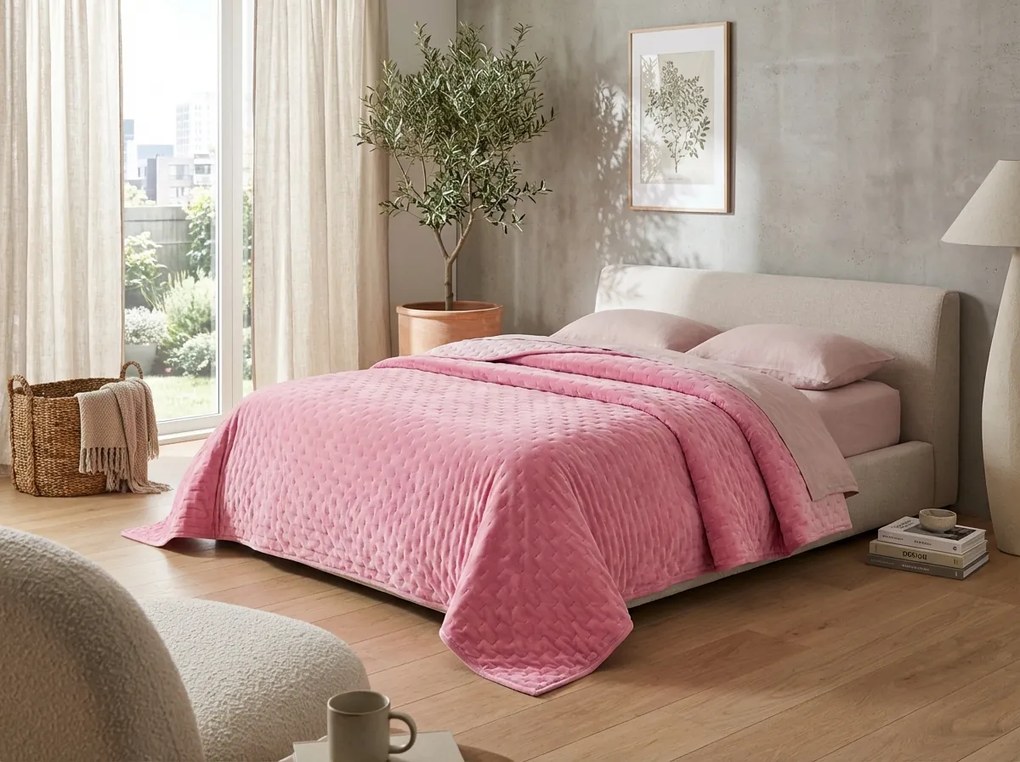 Zamatový prehoz na posteľ ASTRALIA, ružový Rozmer: 170 x 210 cm