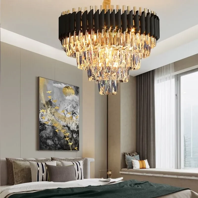 Toolight Toolight, stropná závesná krištáľová lampa 9xE14 APP1058-CP, čierna-zlatá, OSW-04400