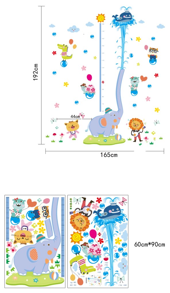 Samolepka na stenu "Detský meter - Sloník" 192x165cm