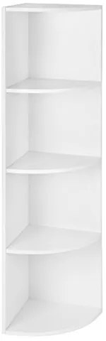 Rohový regál, 4 police, 129,5x30x30cm, biely