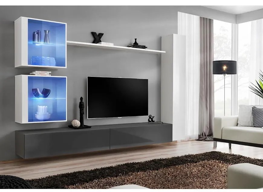 Obývacia stena Switch XVIII Sklo +LED Biely/Grafit
