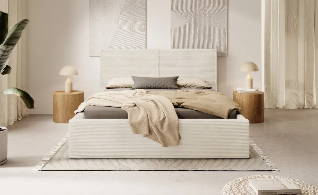 Posteľ Inez 180x200 cm, krémová štruktúrovaná látka