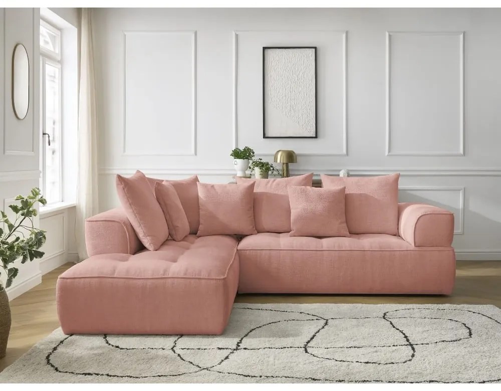 Ružová ženilková rohová pohovka (ľavý roh/do L) Whesley – Bobochic Paris