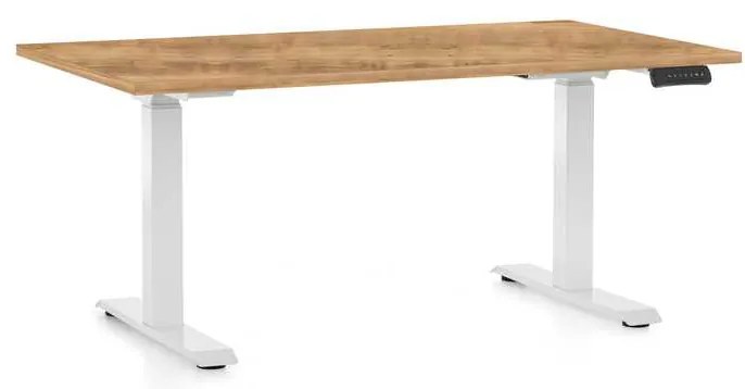 Výškovo nastaviteľný stôl OfficeTech C, 140 x 80 cm, biela podnož, dub zlatý