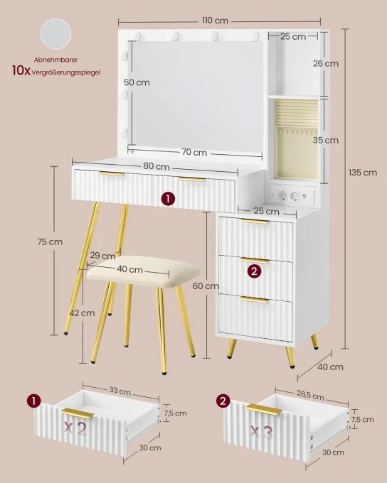 Toaletný stolík so stoličkou RVT020WB01