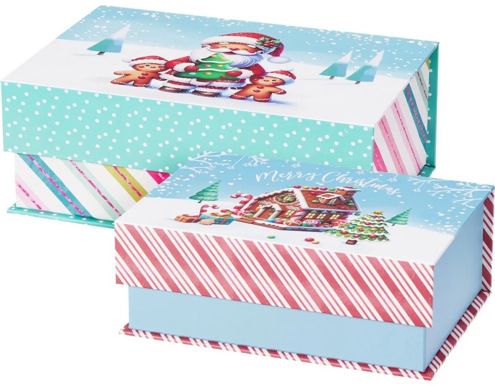 Set 2 vianočných krabíc Cookieman prúžky