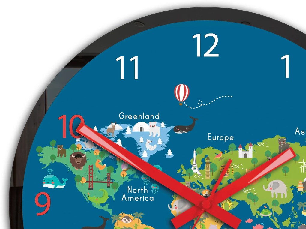 Detské nástenné hodiny Mirro Mapa sveta 30 cm viacfarebné