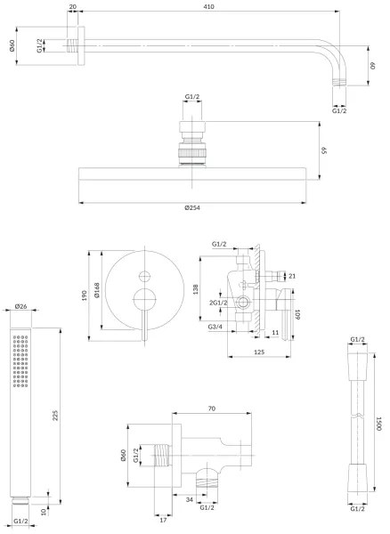 OMNIRES SYSY22XCR - Sprchová sada s podomietkovou batériou Y lesklý chróm