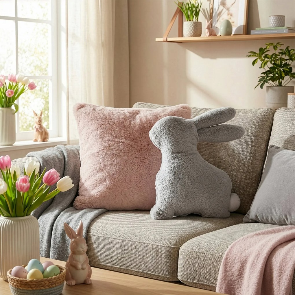VEĽKONOČNÝ VANKÚŠ RABBIT 35X39 CM STRIEBORNÁ