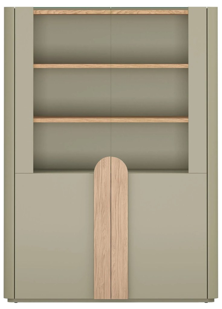 Vitrína Amilio 100 cm dvojdverová - eukalyptus / dub baltic dune / úchyty dub prírodný