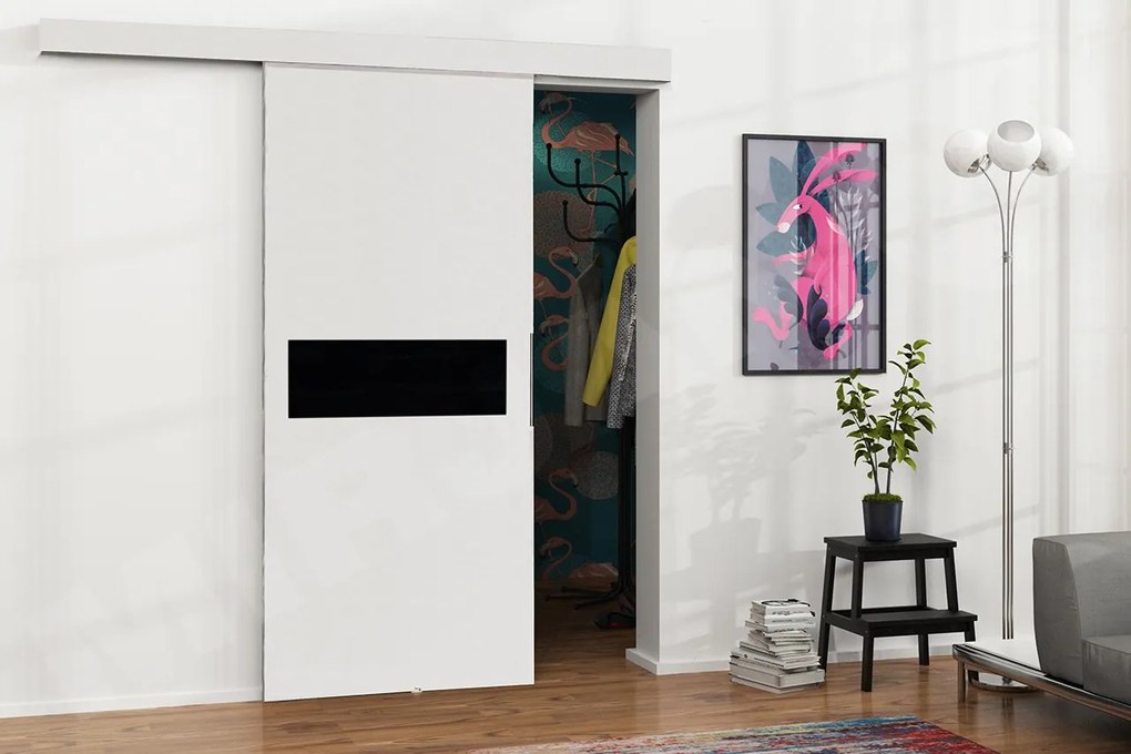 Posuvné dvere Mereno IV 100, Farba:: Biela / Grafit + čierny lacobel